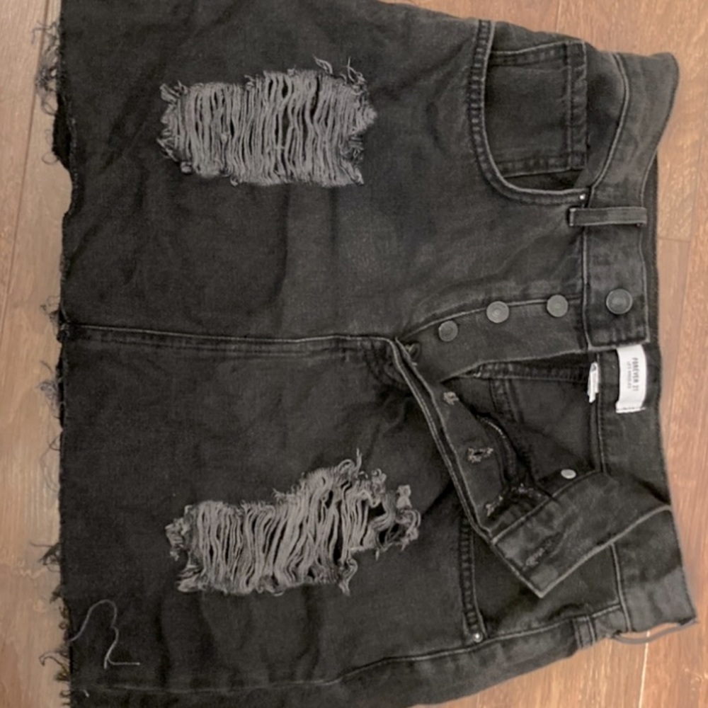 black button up ripped jean skirt :) never worn!